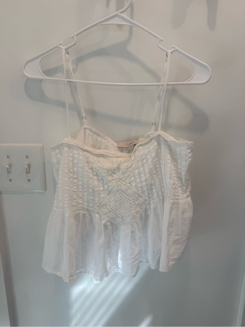 LOFT White Crochet-Front Spaghetti Strap Cami